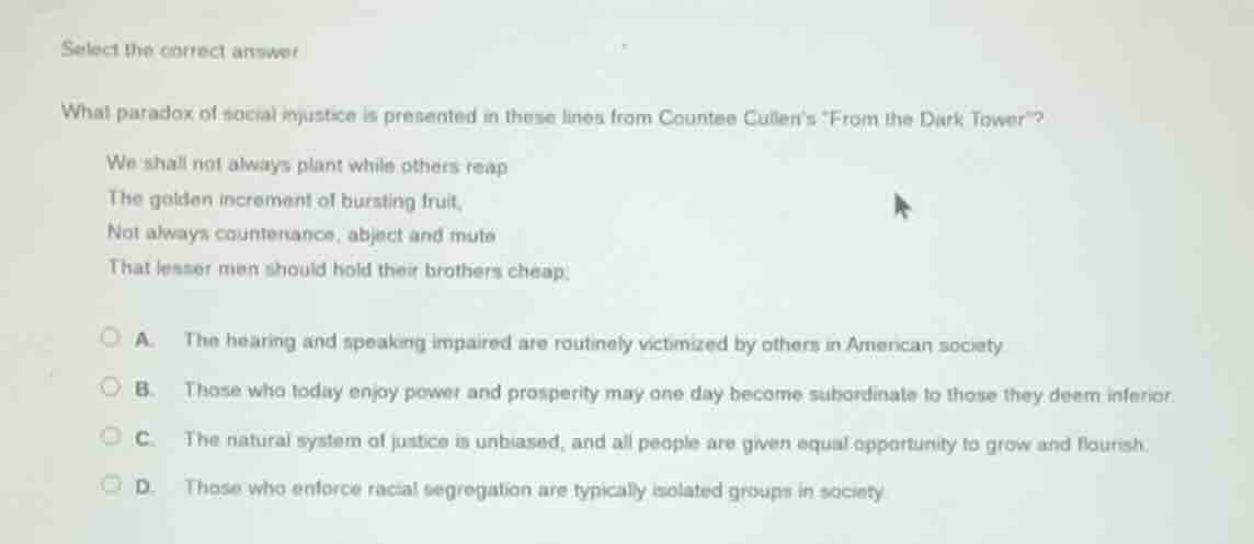 select the correct answer what paradox of social injustice is presented…