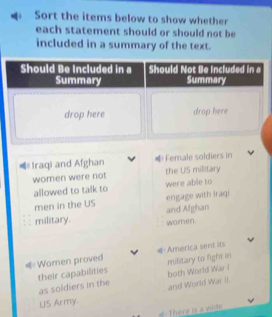 sort the items below to show whether each statement should or should no…