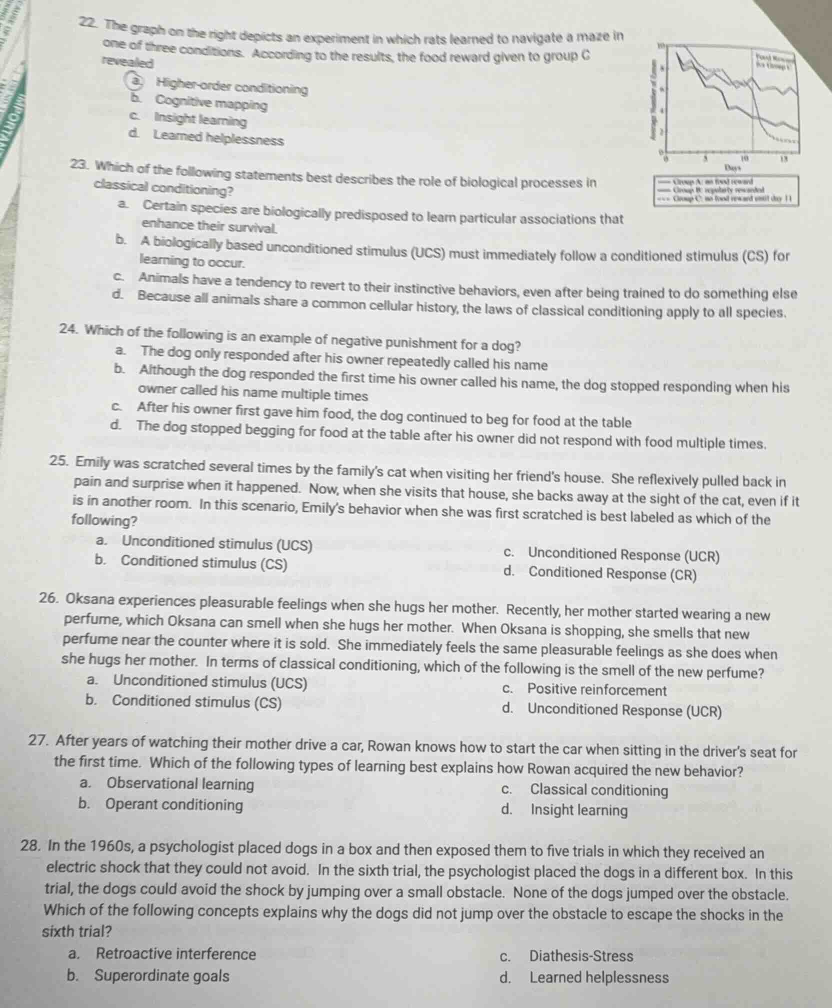 22. the graph on the right depicts an experiment in which rats learned …