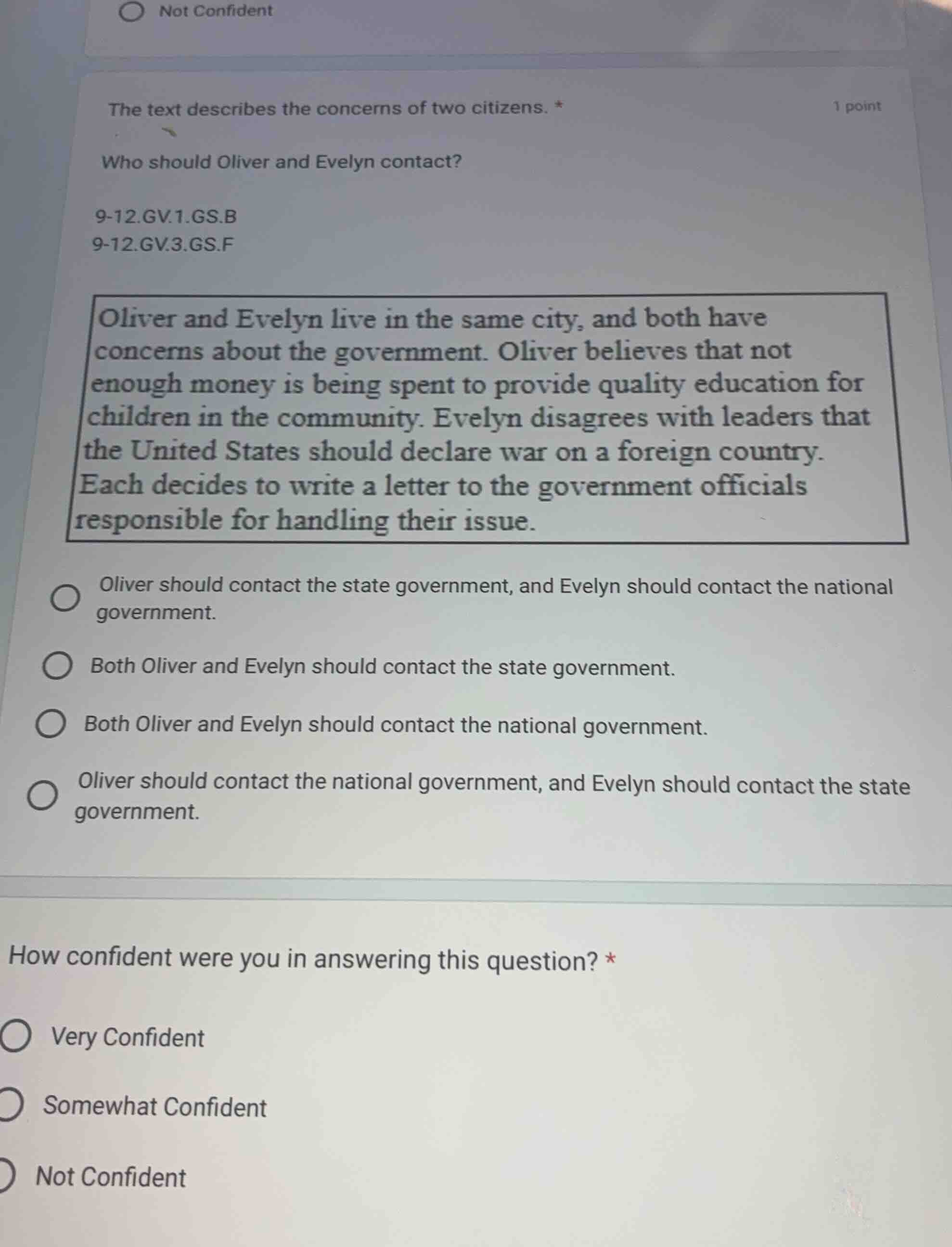 not confident the text describes the concerns of two citizens. * 1 poin…