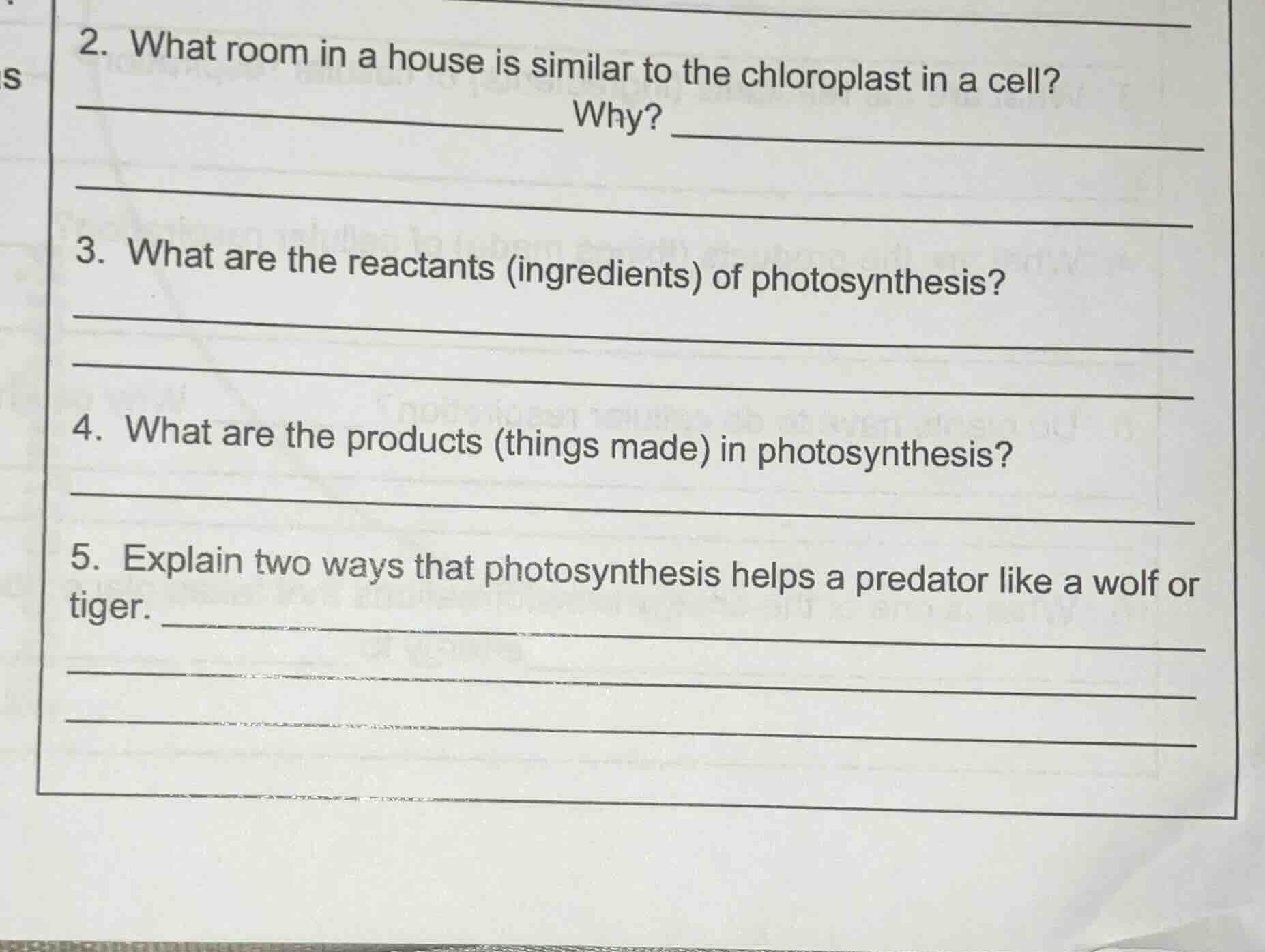 2. what room in a house is similar to the chloroplast in a cell? ______…