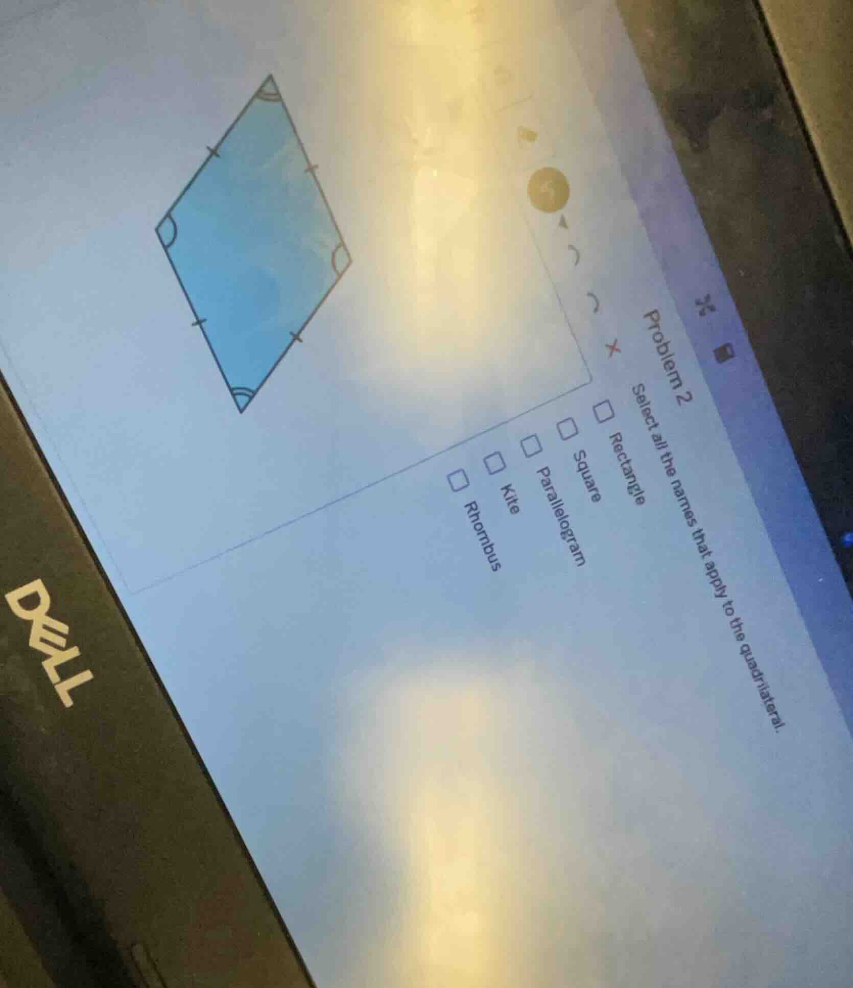 problem 2 select all the names that apply to the quadrilateral. □ recta…