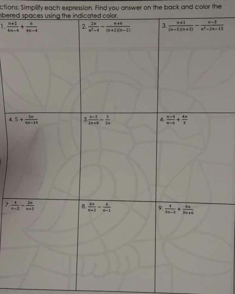 ctions: simplify each expression. find you answer on the back and color…