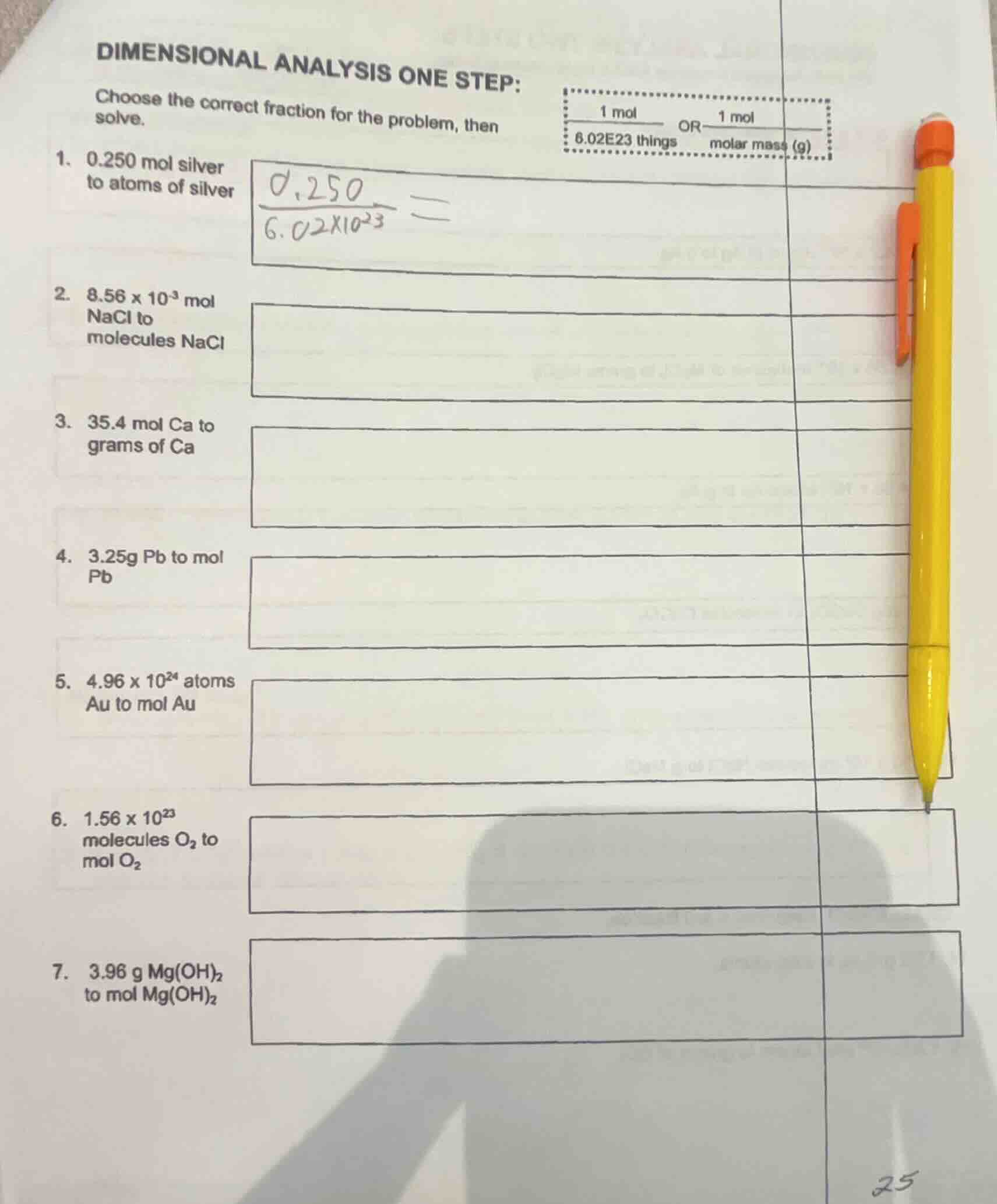 dimensional analysis one step: choose the correct fraction for the prob…