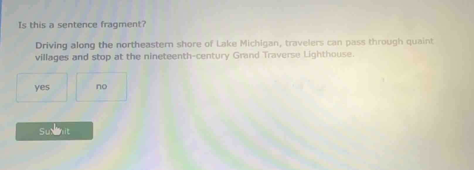 is this a sentence fragment? driving along the northeastern shore of la…