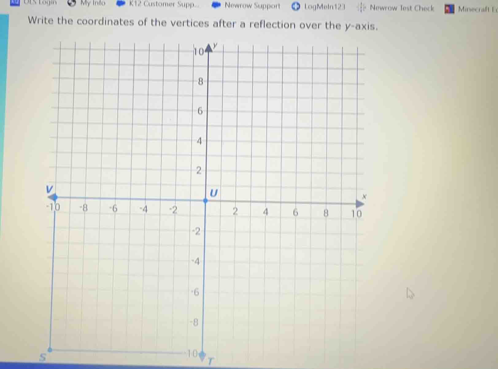 write the coordinates of the vertices after a reflection over the y-axi…
