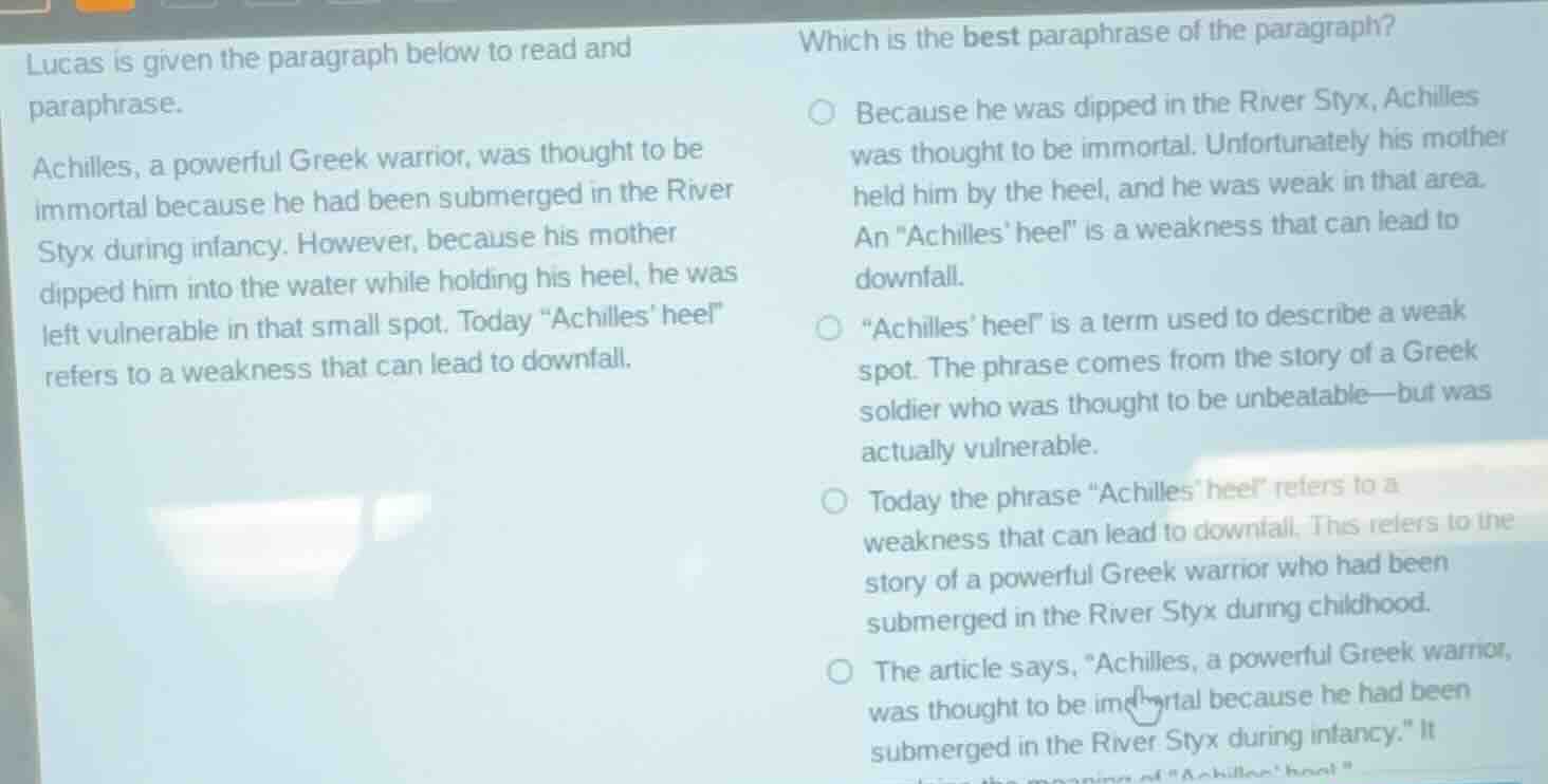 lucas is given the paragraph below to read and paraphrase. achilles, a …