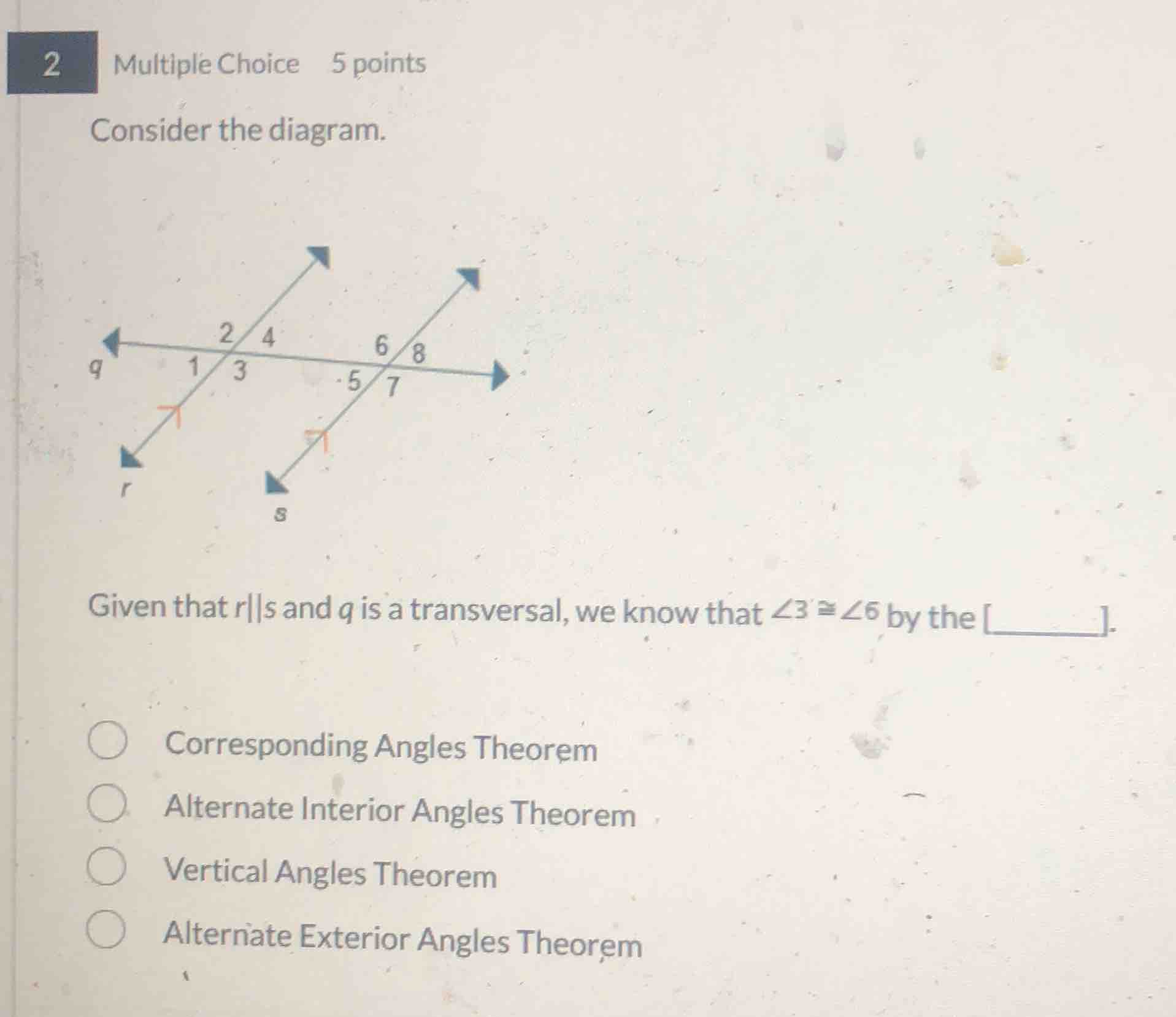 2 multiple choice 5 points consider the diagram. given that $r\\paralle…