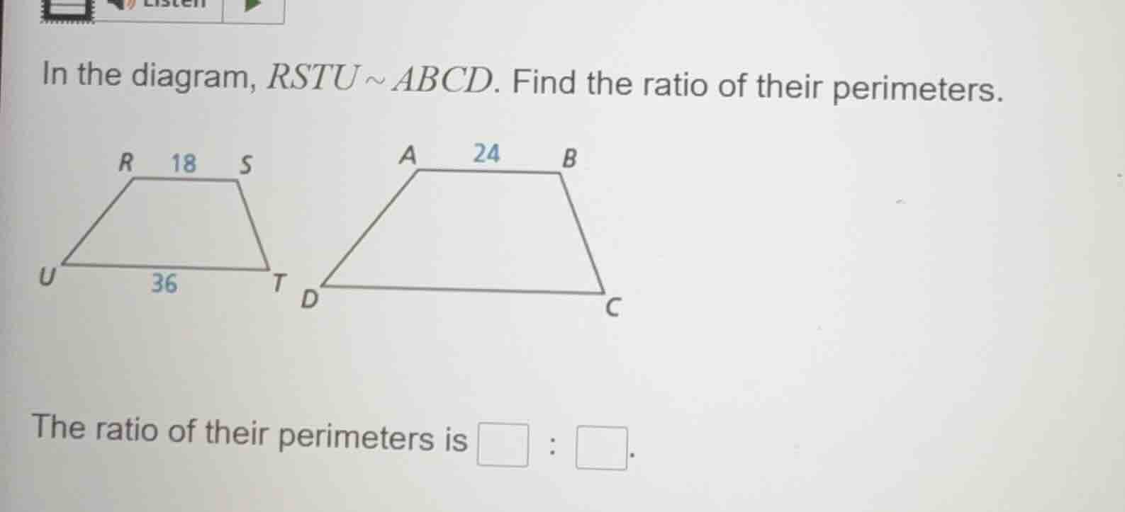 in the diagram, $rstu \\sim abcd$. find the ratio of their perimeters. …