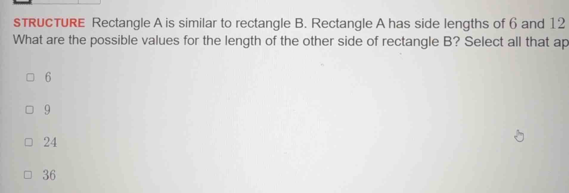 structure rectangle a is similar to rectangle b. rectangle a has side l…