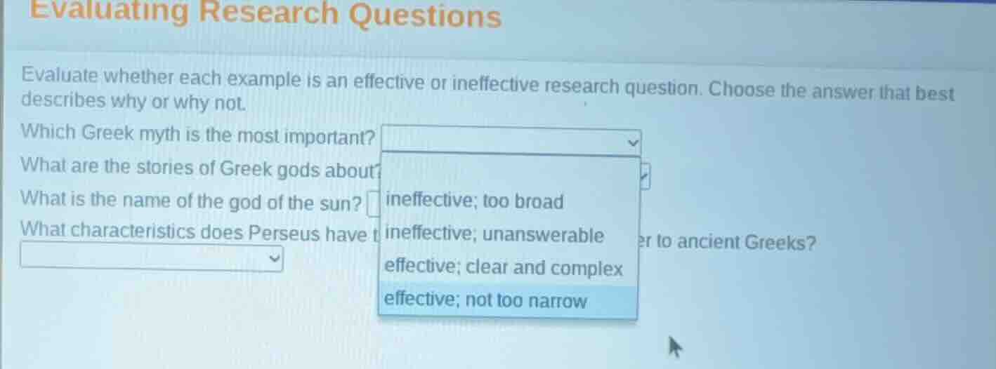 evaluating research questions evaluate whether each example is an effec…