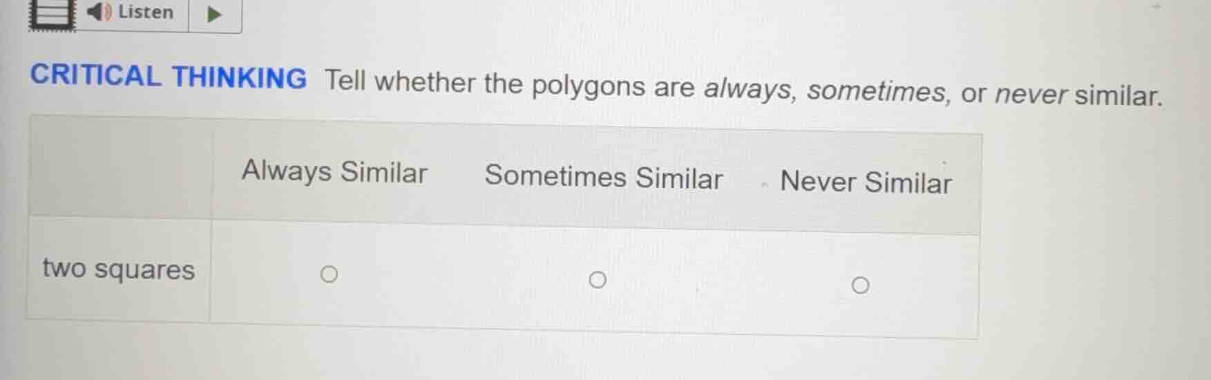 critical thinking tell whether the polygons are always, sometimes, or n…