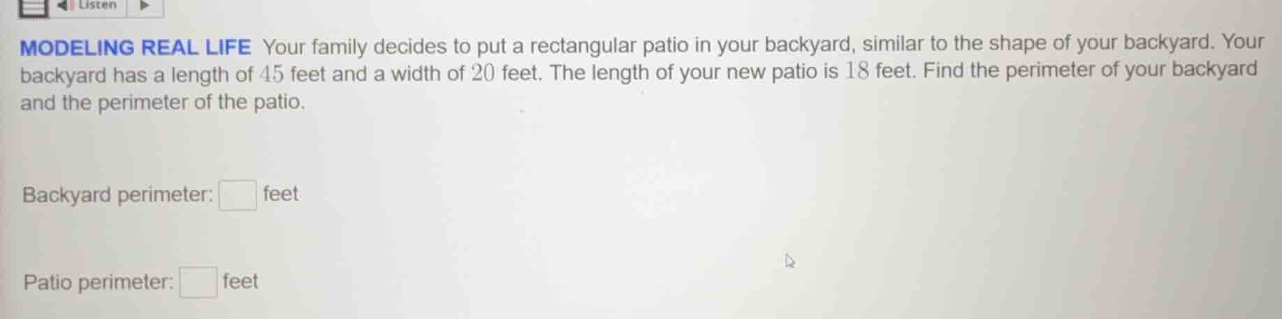 modeling real life your family decides to put a rectangular patio in yo…