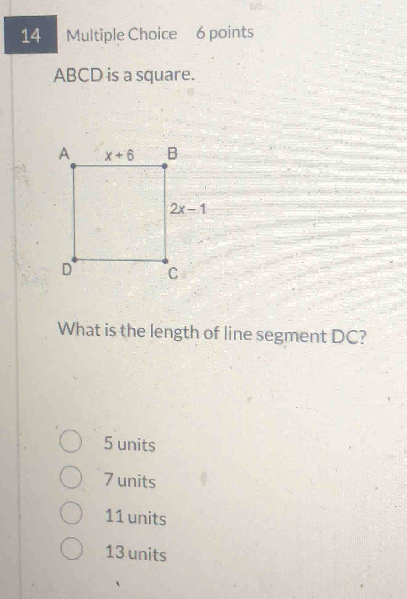 14 multiple choice 6 points abcd is a square. what is the length of lin…