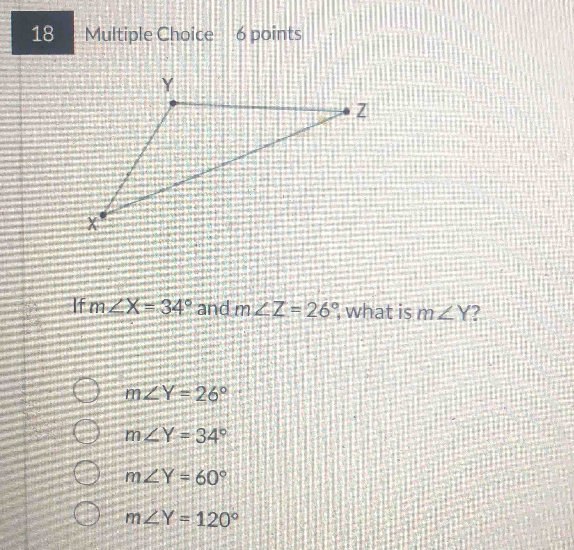 18 multiple choice 6 points if $m\\angle x = 34^\\circ$ and $m\\angle z…