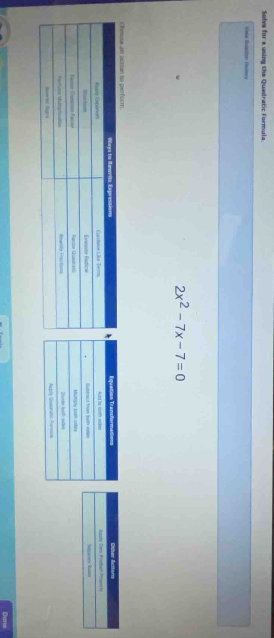 solve for x using the quadratic formula.use solution history$2x^2 - 7x …