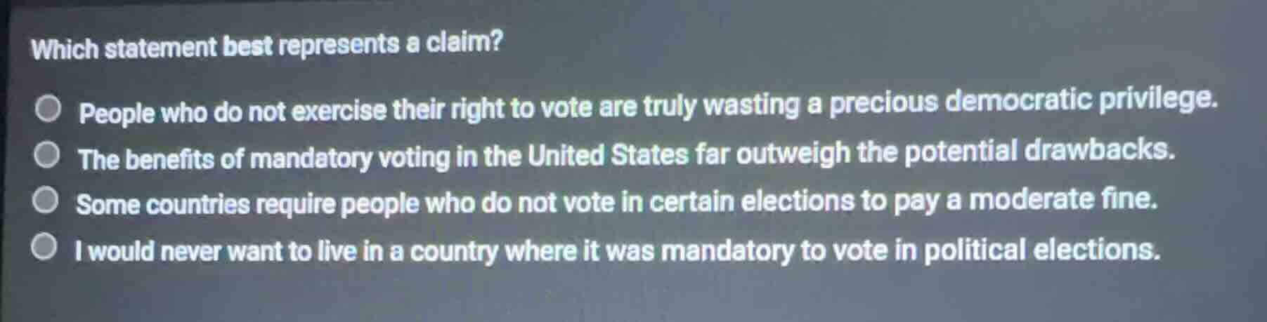 which statement best represents a claim?○ people who do not exercise th…