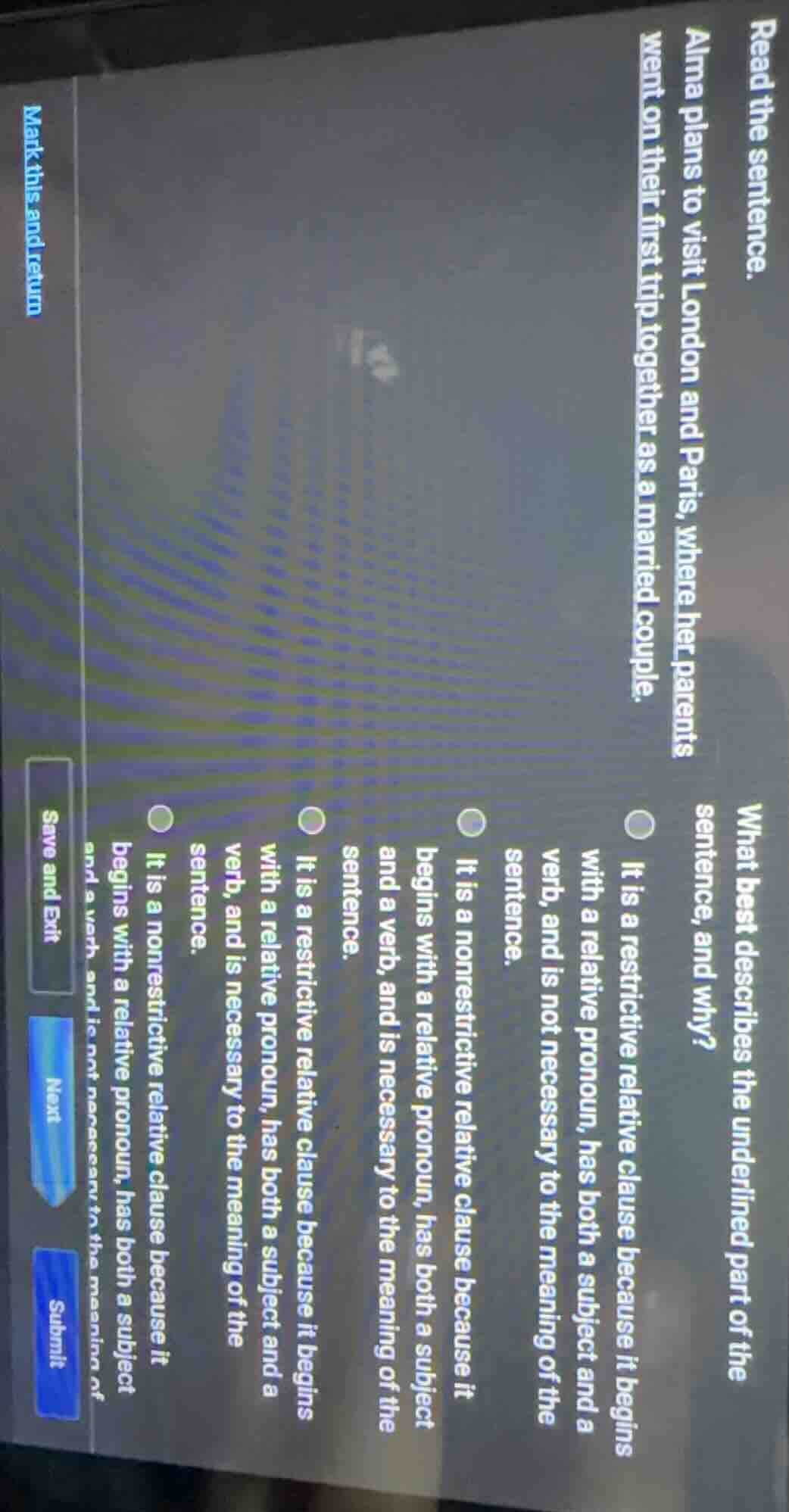 read the sentence. alma plans to visit london and paris, where her pare…