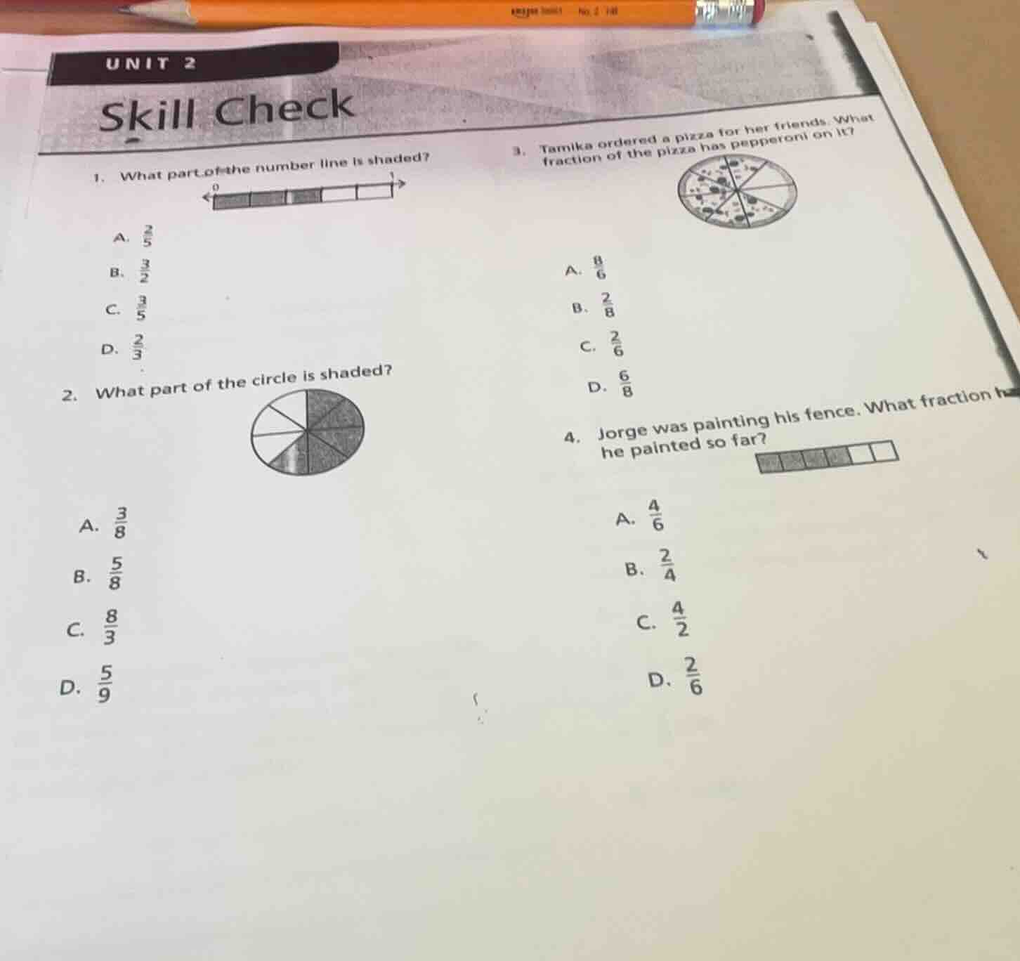 unit 2 skill check 1. what part of the number line is shaded? a. $\frac…