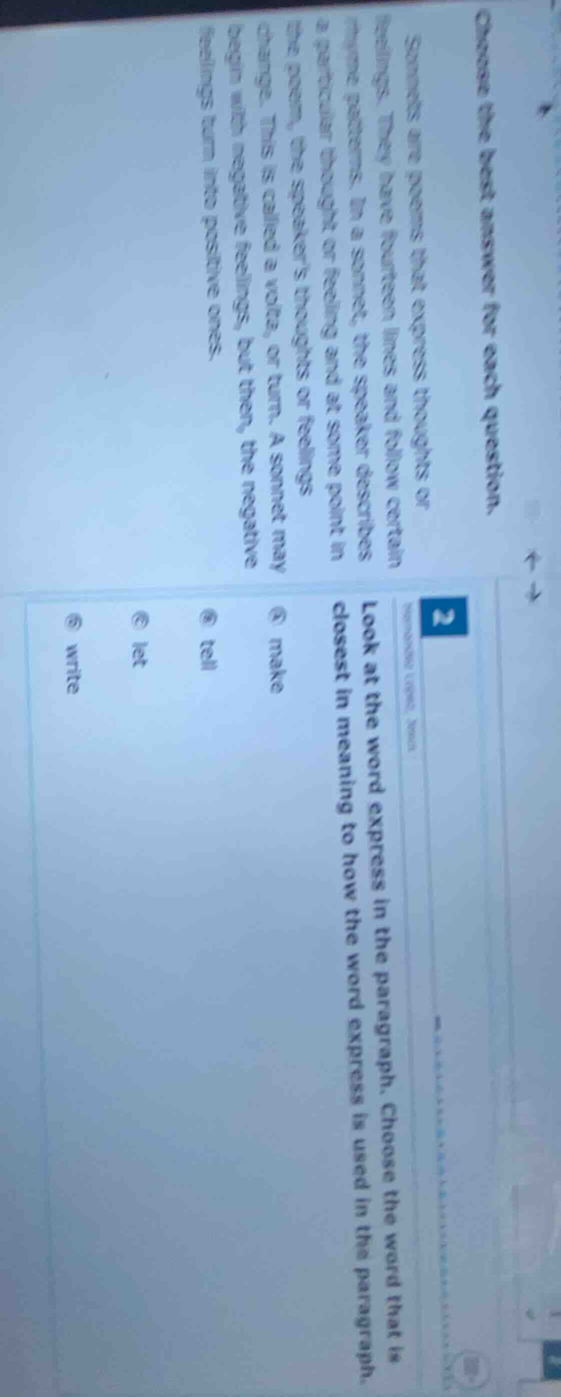 choose the best answer for each question.sonnets are poems that express…