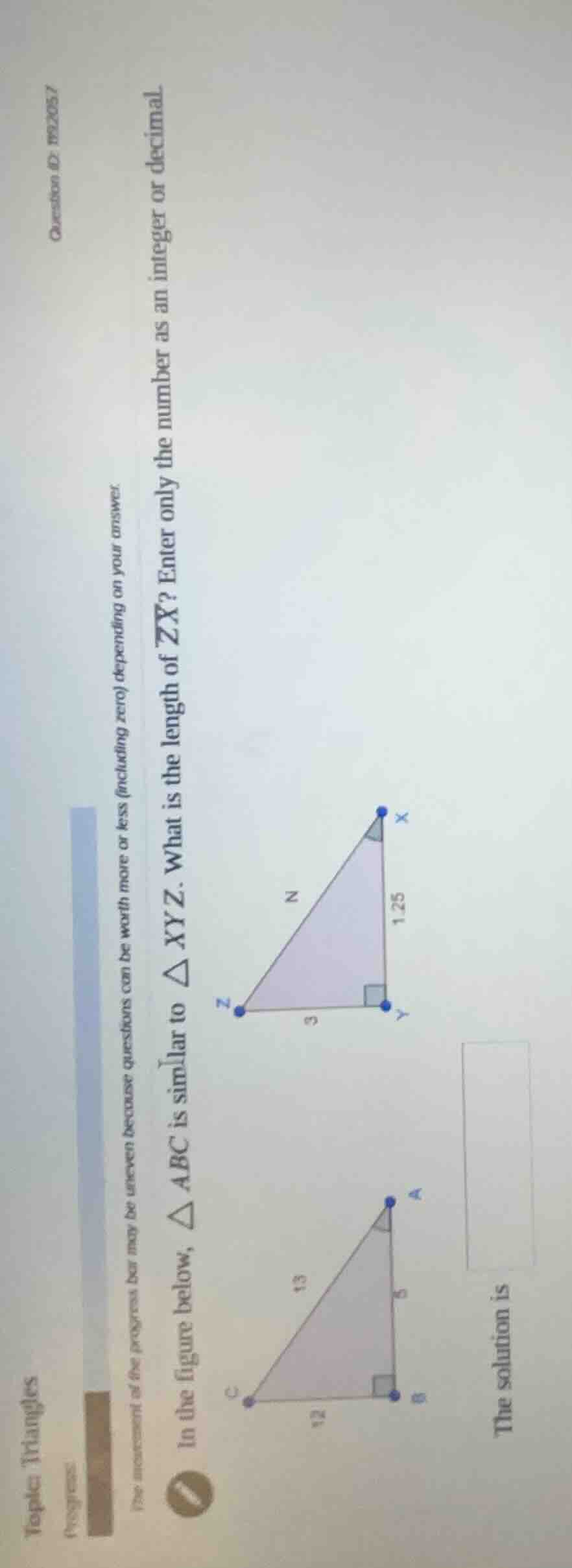 question id: 1192057 topic: triangles progress the assessment of the pr…