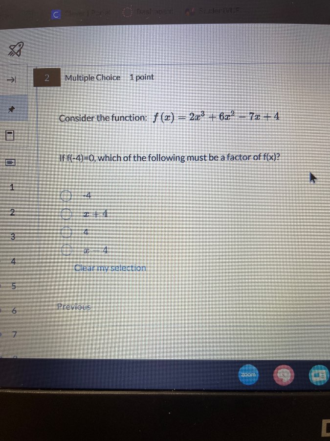 2 multiple choice 1 point consider the function: $f(x)=2x^3+6x^2-7x+4$ …