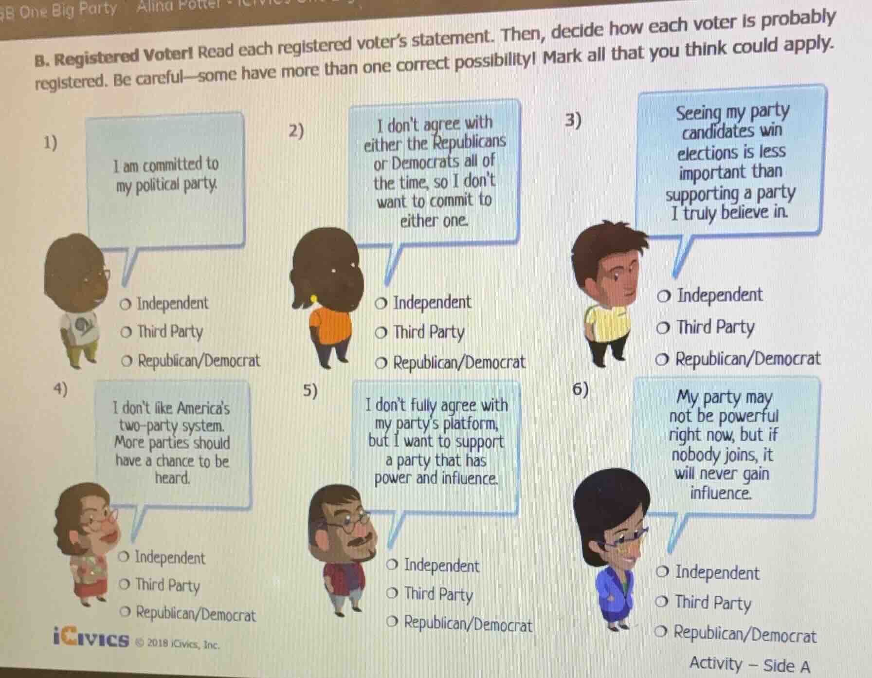 b. registered voter! read each registered voters statement. then, decid…