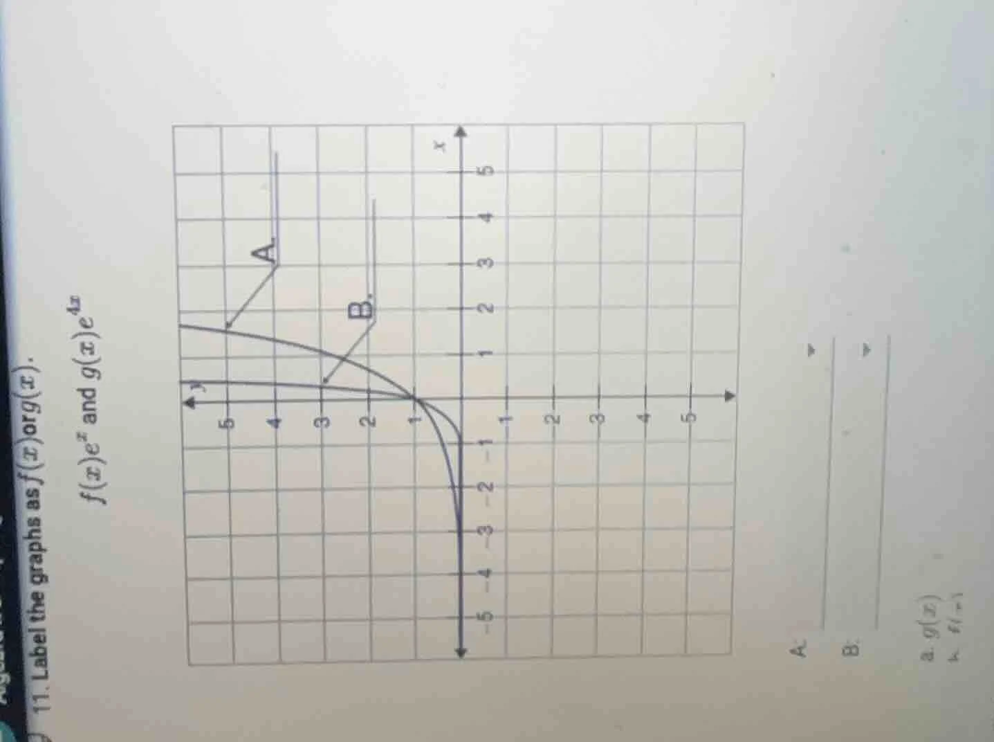 11. label the graphs as $f(x)$ or $g(x)$. $f(x)e^{x}$ and $g(x)e^{4x}$ …