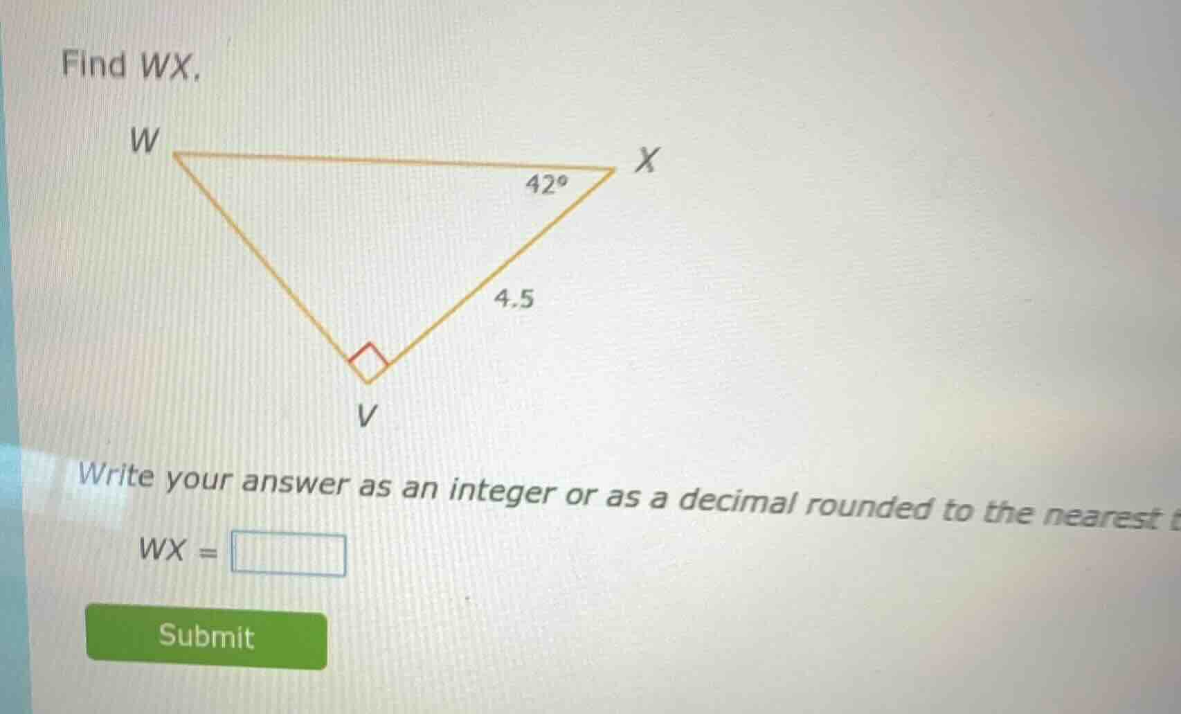 find wx. write your answer as an integer or as a decimal rounded to the…