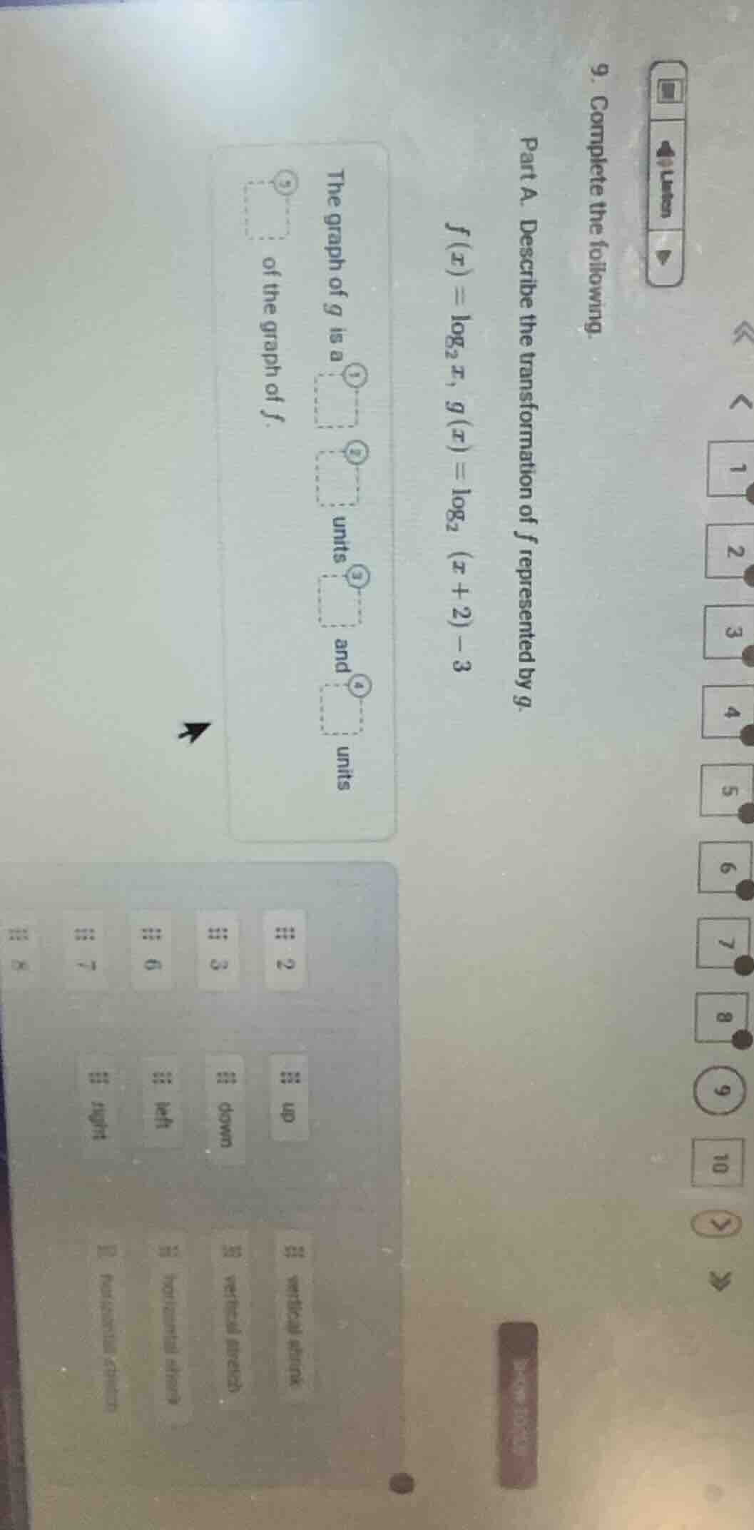 9. complete the following. part a. describe the transformation of $f$ r…