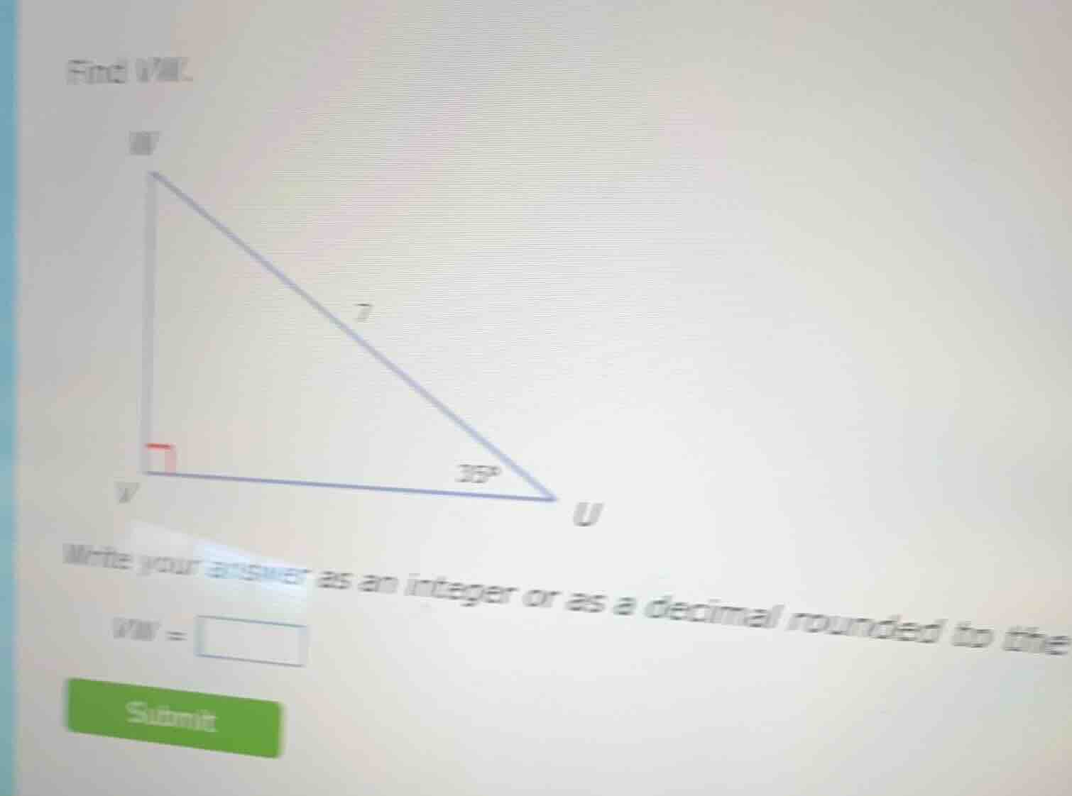 find vw. write your answer as an integer or as a decimal rounded to the…
