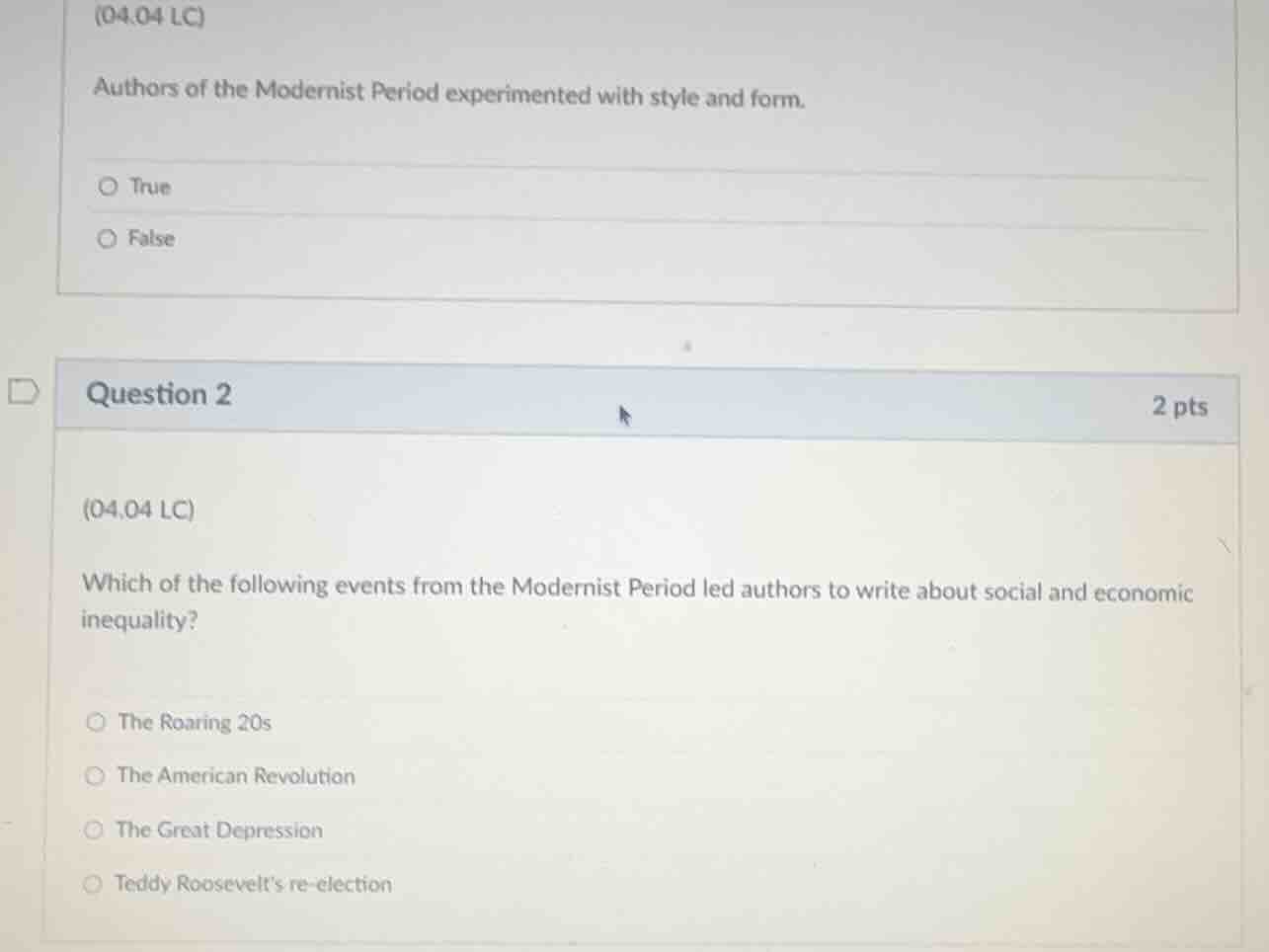 (04.04 lc) authors of the modernist period experimented with style and …