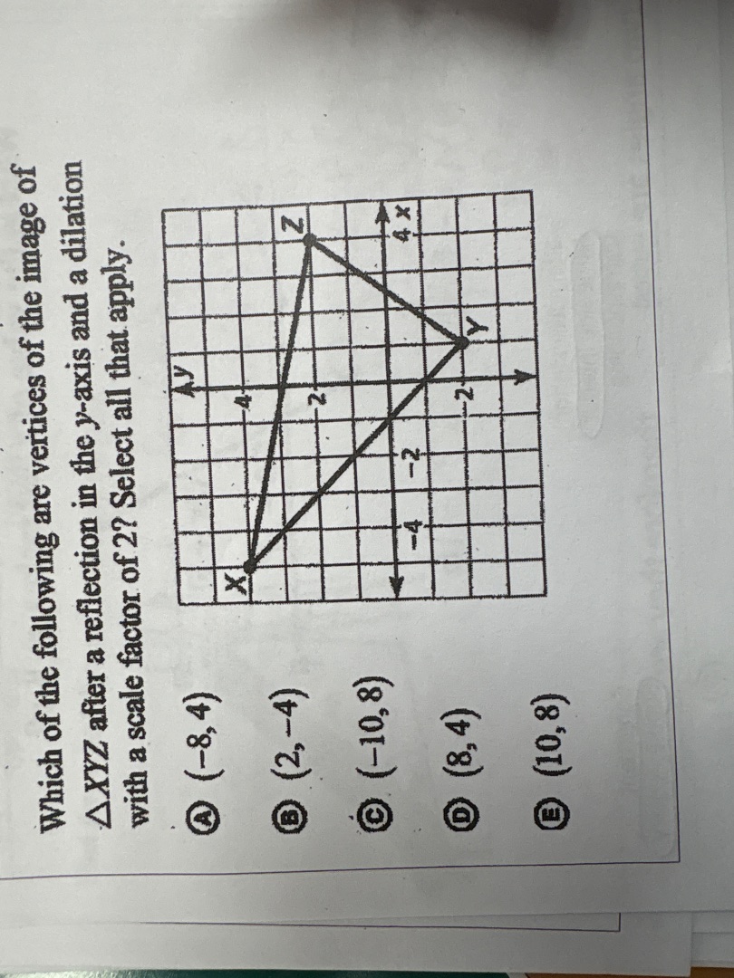 which of the following are vertices of the image of $\\triangle xyz$ af…