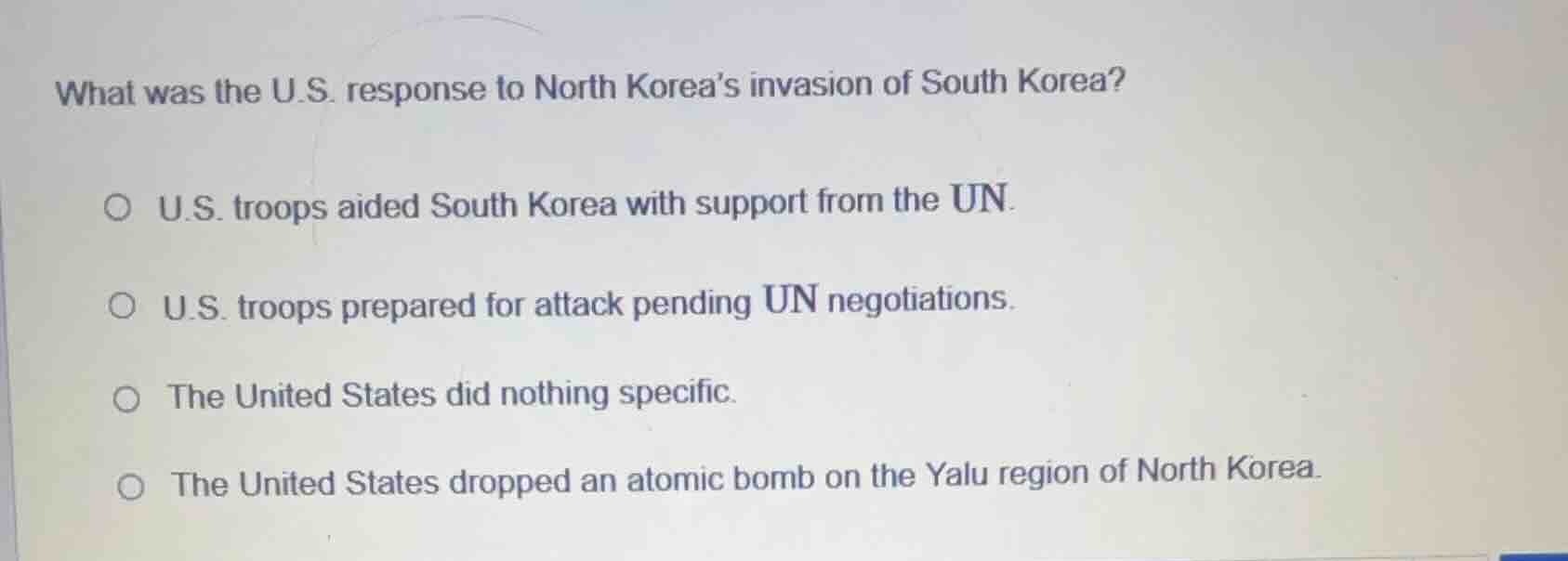 what was the u.s. response to north koreas invasion of south korea? ○ u…