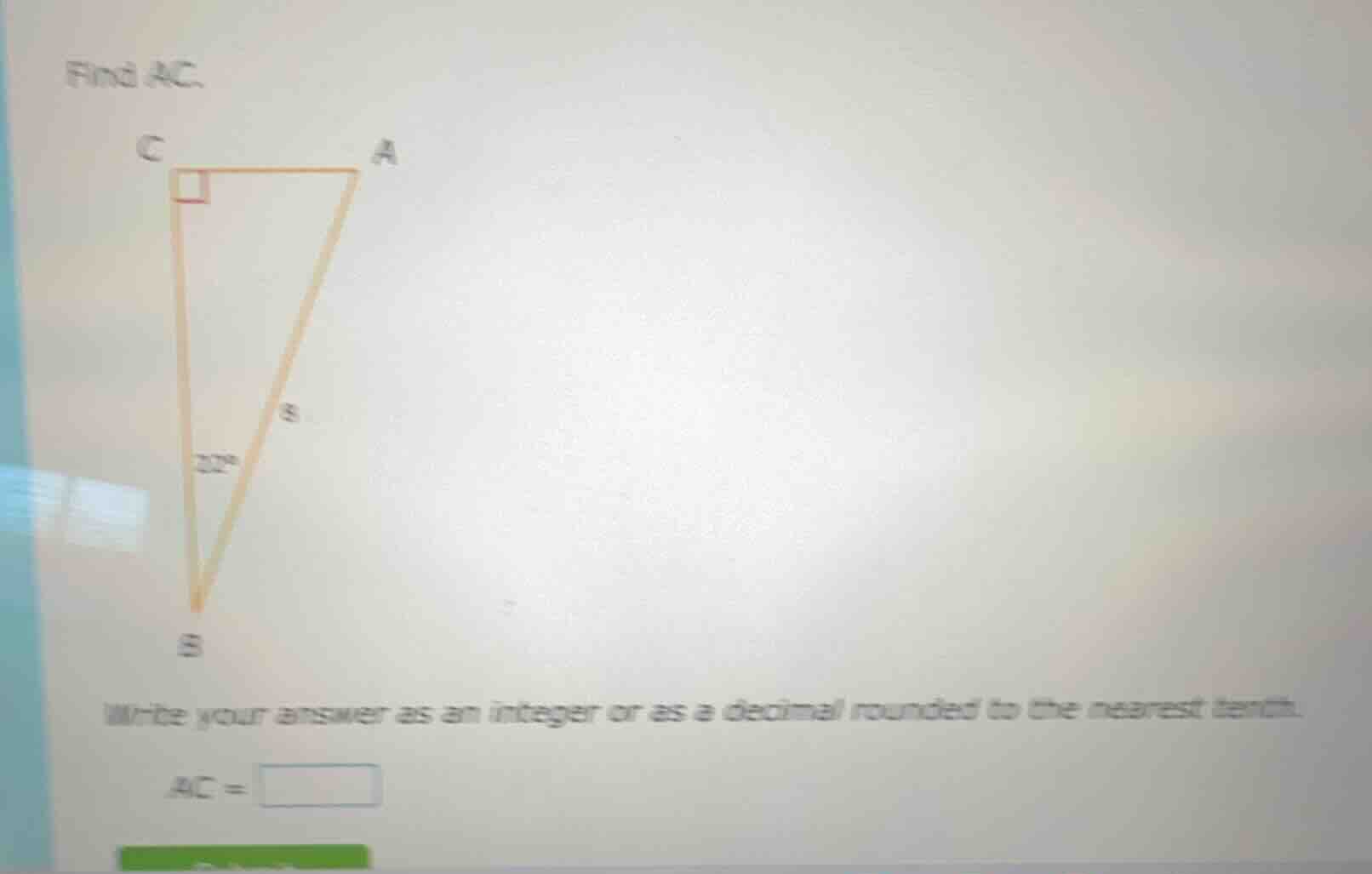 find ac. write your answer as an integer or as a decimal rounded to the…