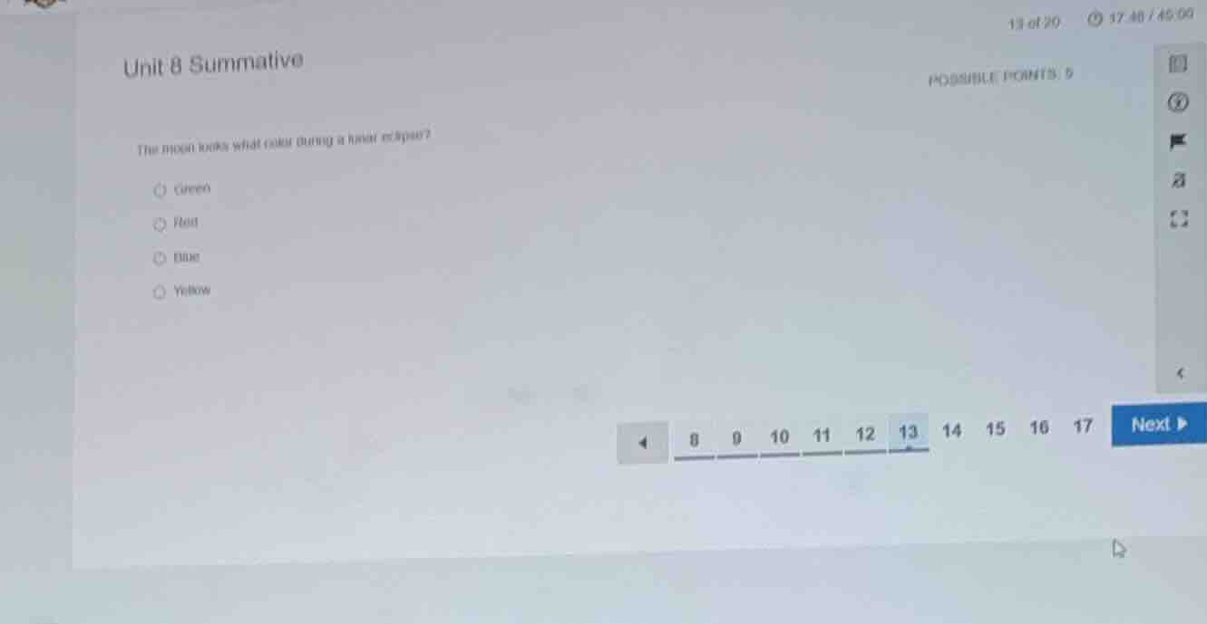 unit 8 summative 13 of 20 17:48 / 45:00 possible points: 5 the moon loo…