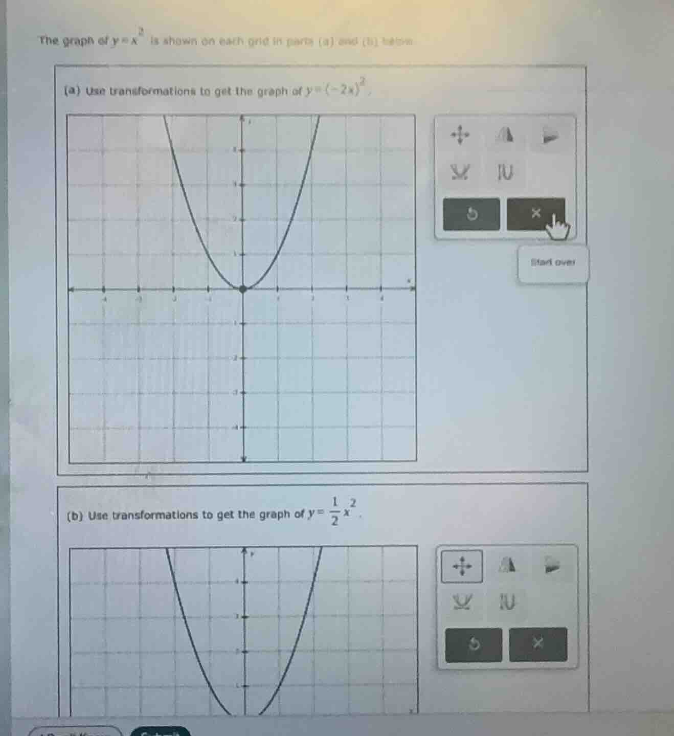 the graph of $y=x^2$ is shown on each grid in parts (a) and (b) below (…
