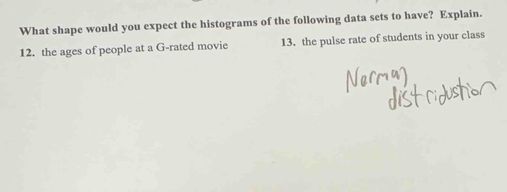 what shape would you expect the histograms of the following data sets t…