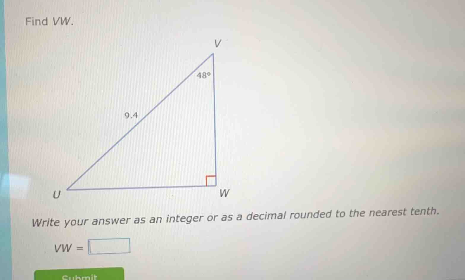 find vw. write your answer as an integer or as a decimal rounded to the…