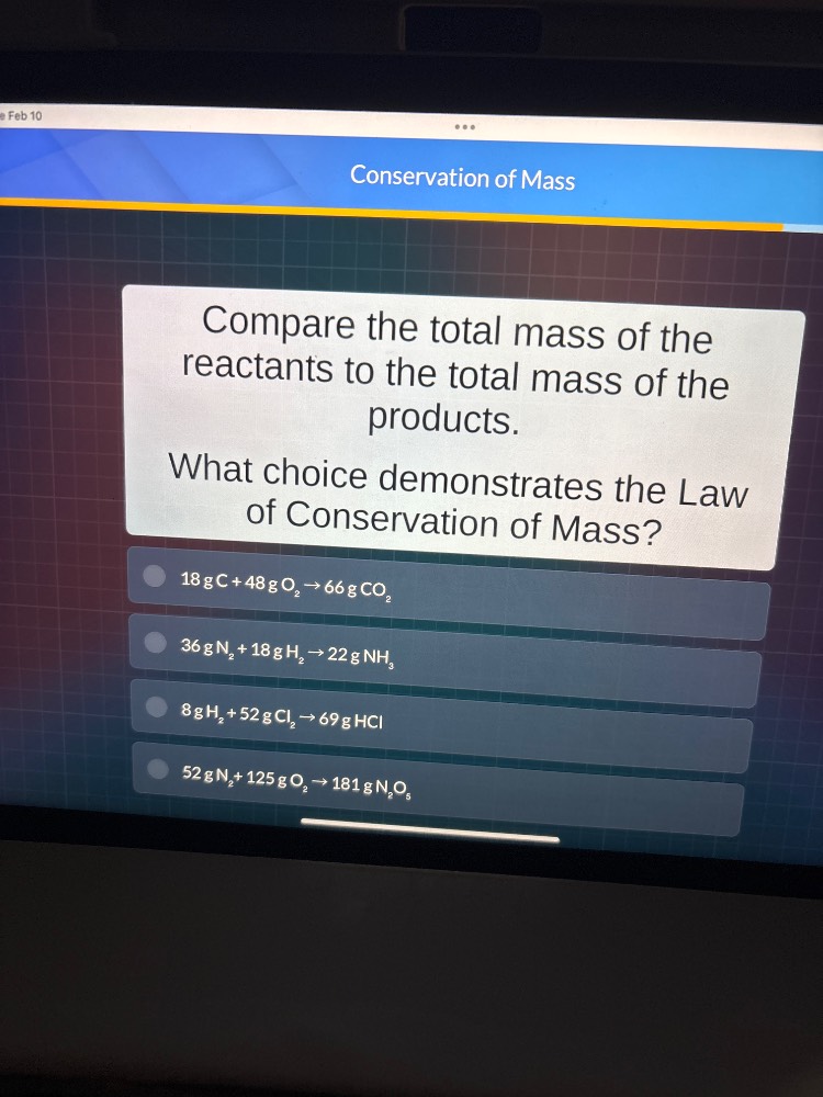 conservation of mass compare the total mass of the reactants to the tot…
