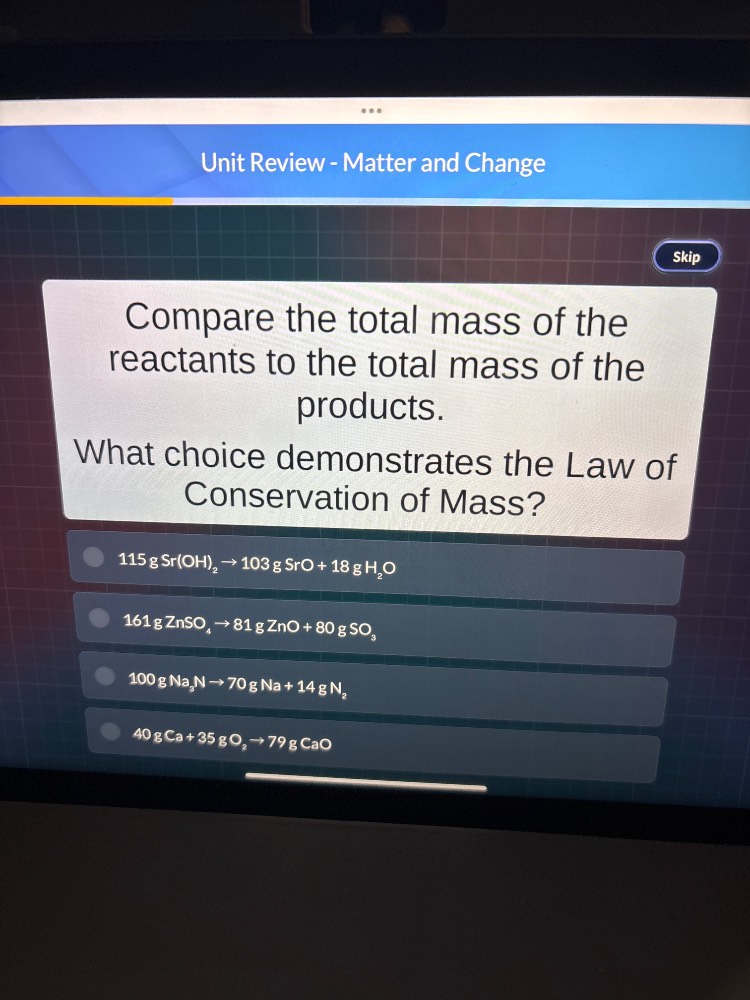 unit review - matter and change compare the total mass of the reactants…
