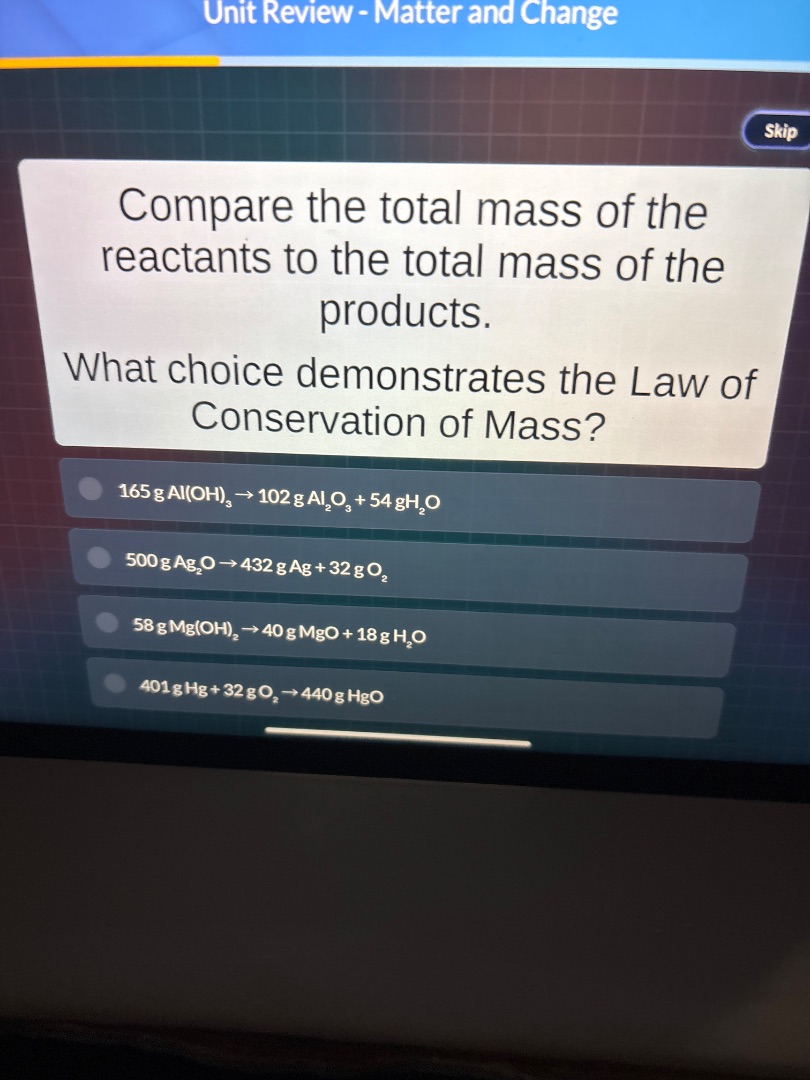 unit review - matter and change skip compare the total mass of the reac…