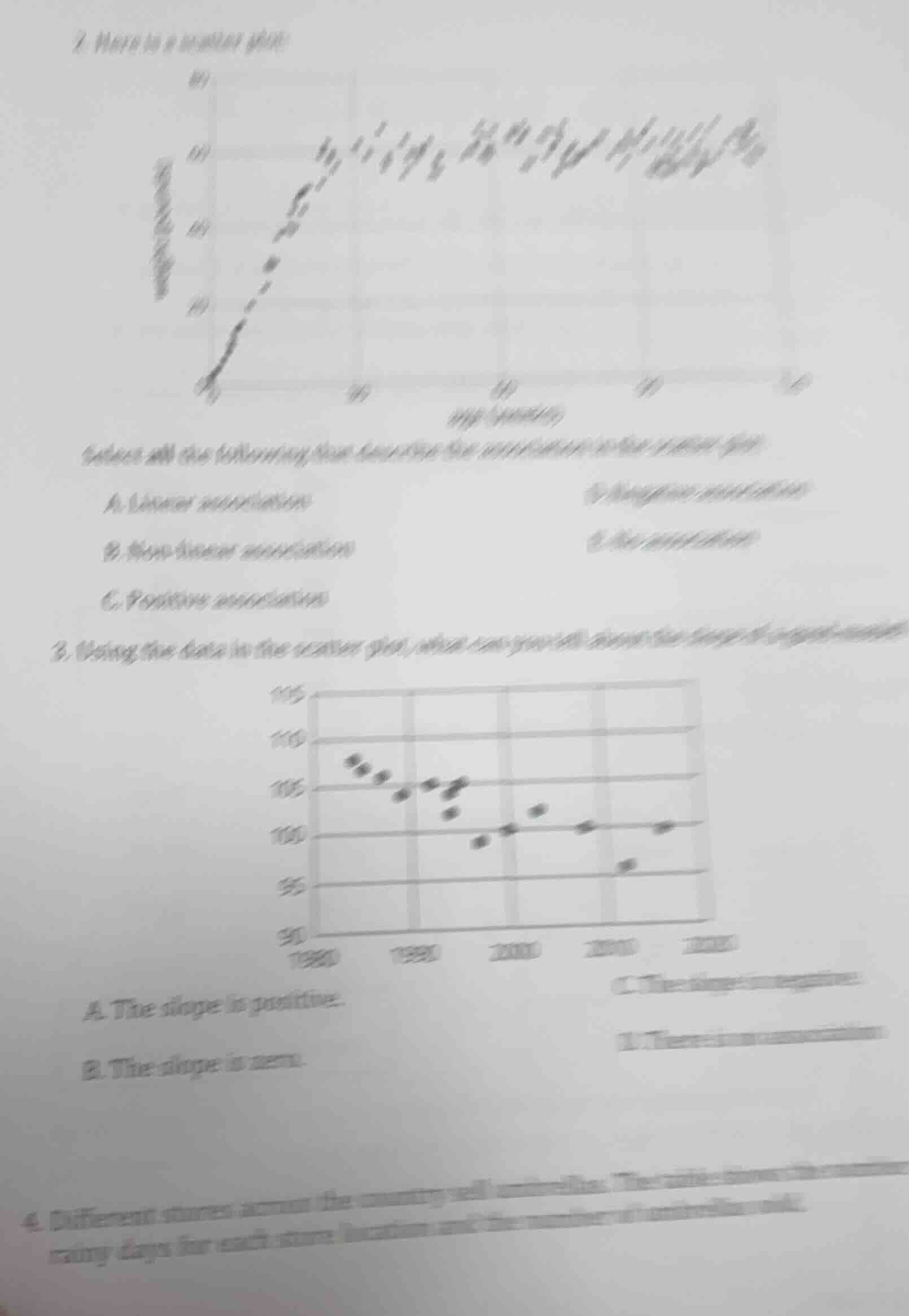 2. here is a scatter plot:select all the following that describe the as…