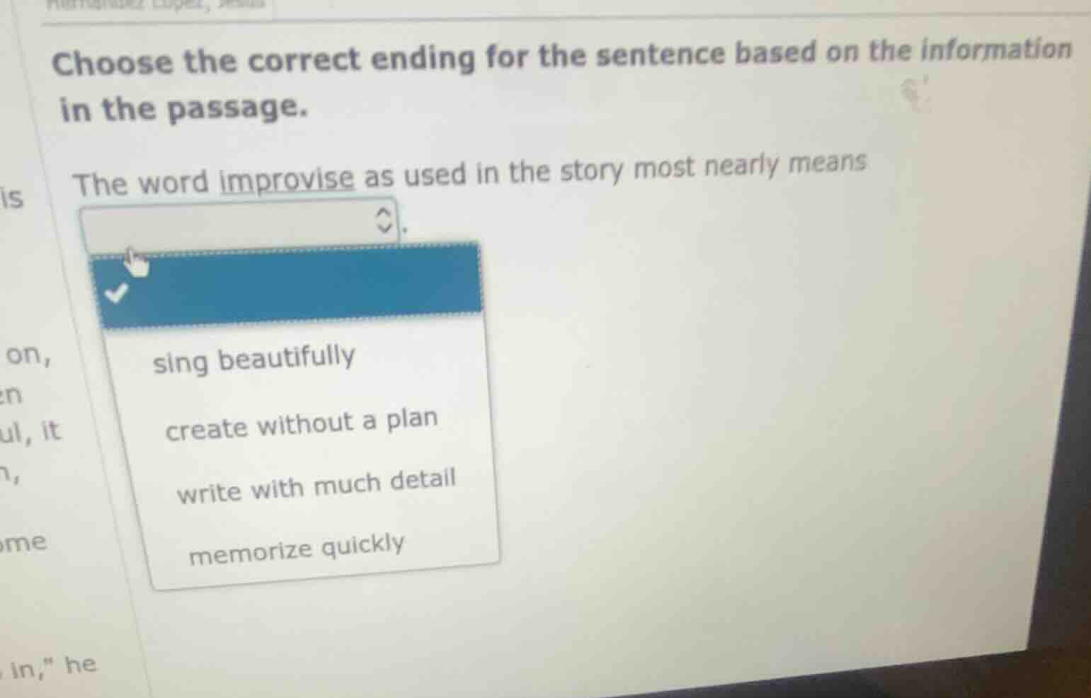 choose the correct ending for the sentence based on the information in …