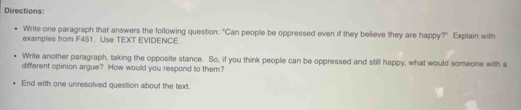 directions: - write one paragraph that answers the following question: …