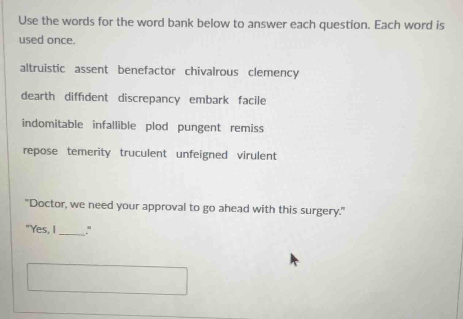 use the words for the word bank below to answer each question. each wor…