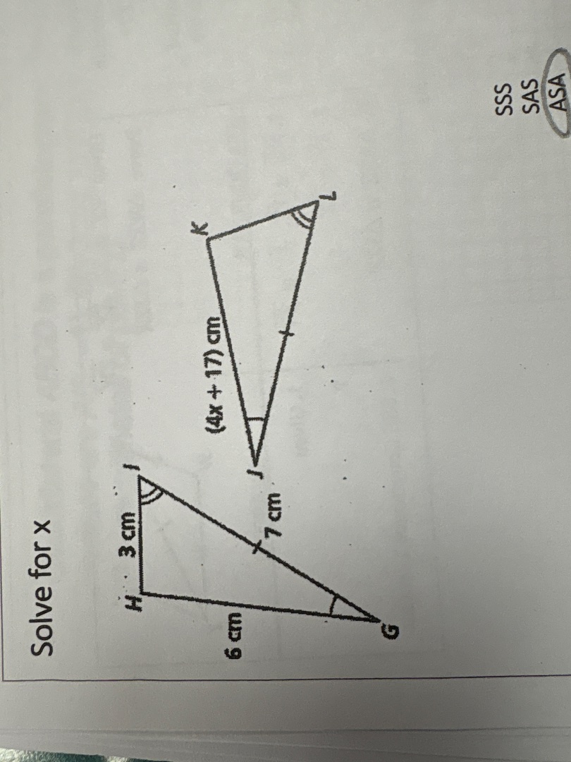 solve for x sss sas asa