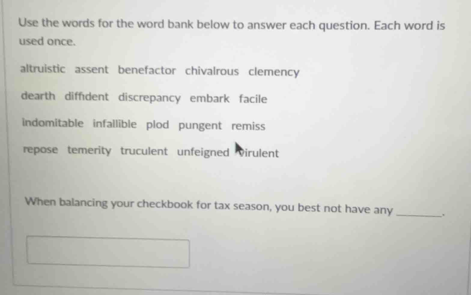 use the words for the word bank below to answer each question. each wor…