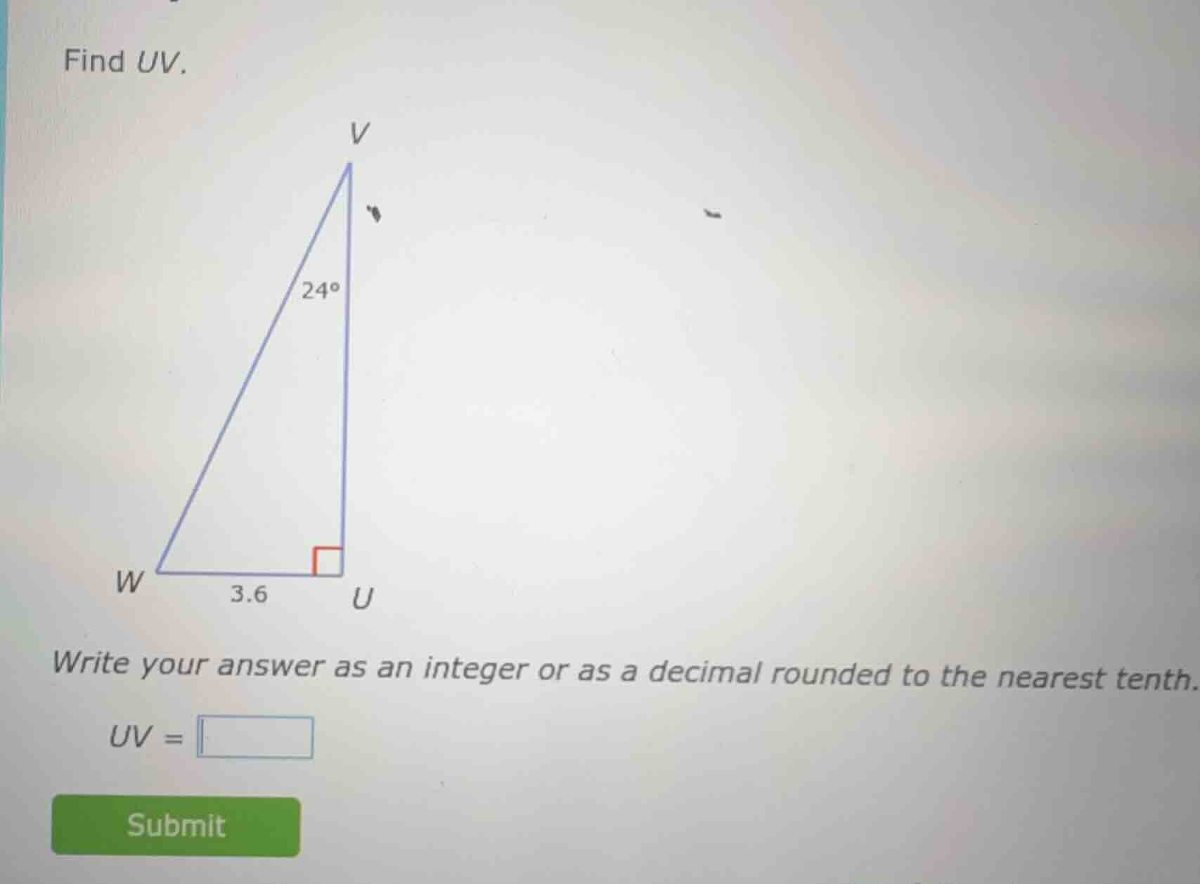 find uv. write your answer as an integer or as a decimal rounded to the…