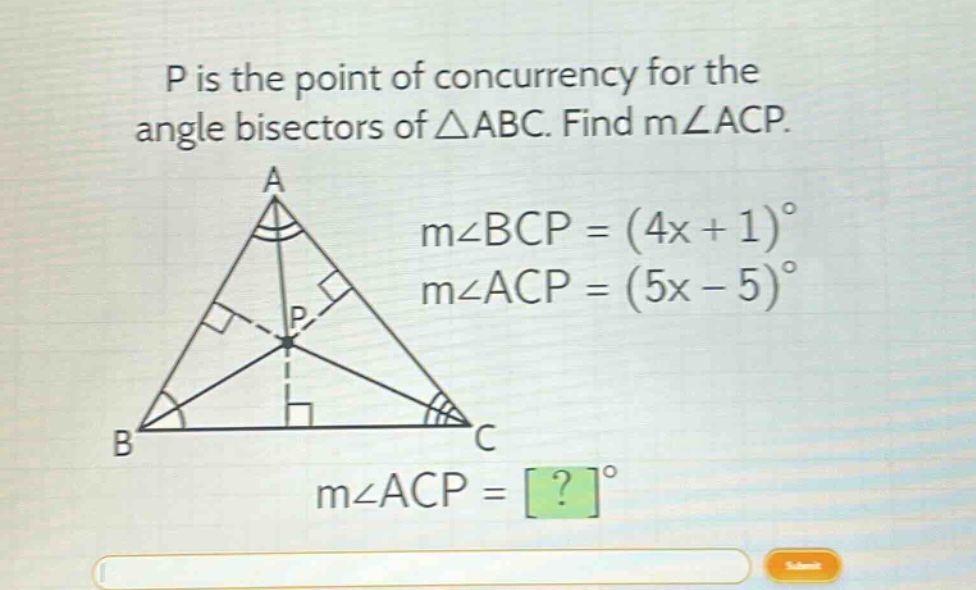 p is the point of concurrency for the angle bisectors of $\\triangle ab…